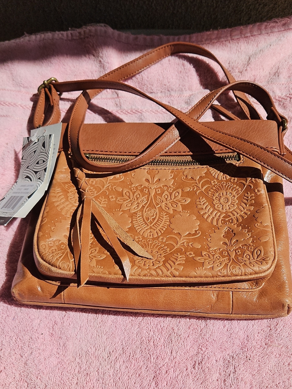 The Sak Embossed Tan Crossbody with Tassel Detail